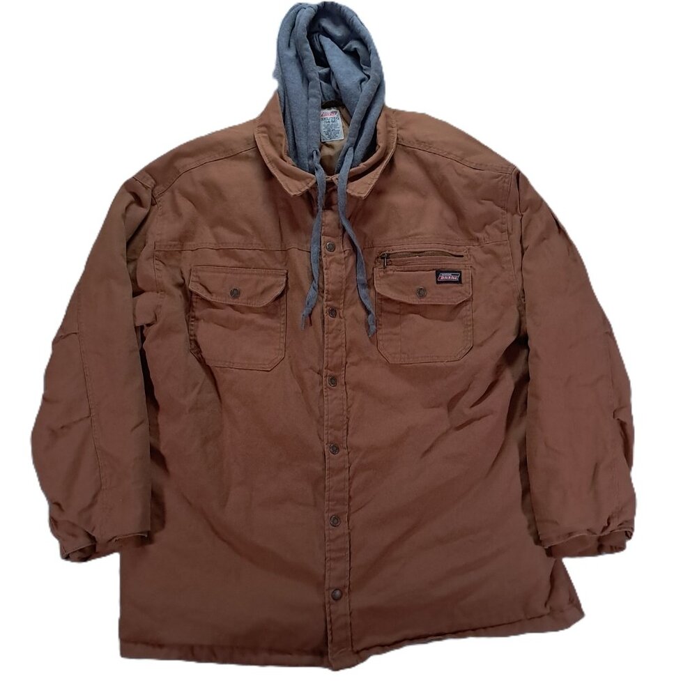 Dickies Coat Men 3XL Hooded Lined Insulated Brown Canvas Full Zip Workwear